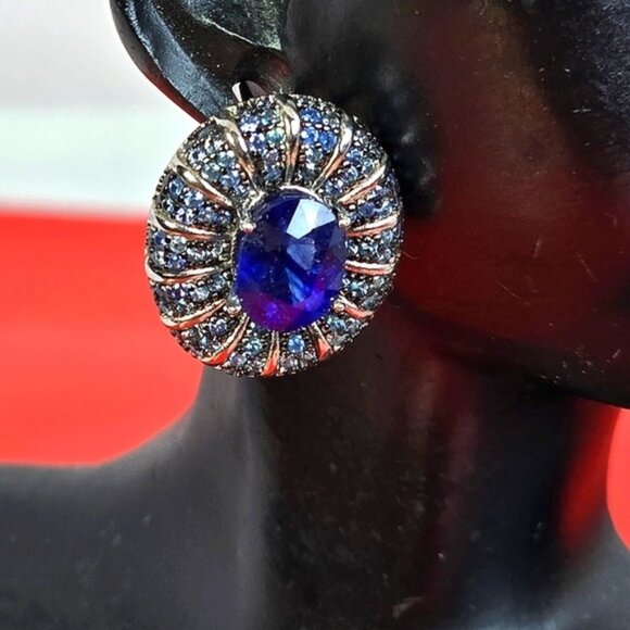 925 Sterling Silver Earrings with Natural Sapphire Gemstones - Picture 2 of 7